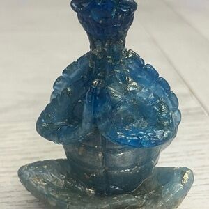 Blue and Gold Resin Turtle Yoga Pose